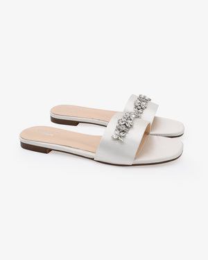 Satin Slip on Sandals with with Floral Rhinestones