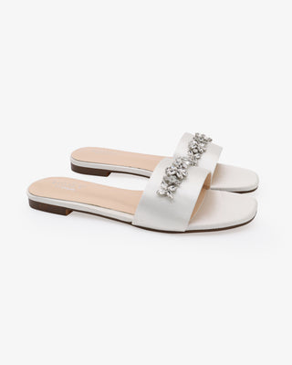 Satin Slip on Sandals with with Floral RhinestonesWomen Shoes