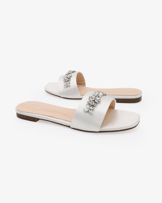 Satin Slip on Sandals with with Floral RhinestonesWomen Shoes