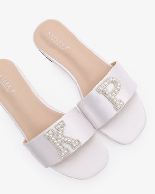 Personalized Satin Slip On Flat Wedding SandalsWomen Shoes
