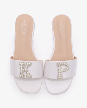 Personalized Satin Slip On Flat Wedding Sandals