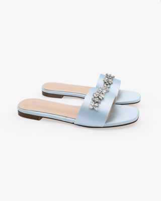 Satin Slip on Sandals with with Floral RhinestonesWomen Shoes