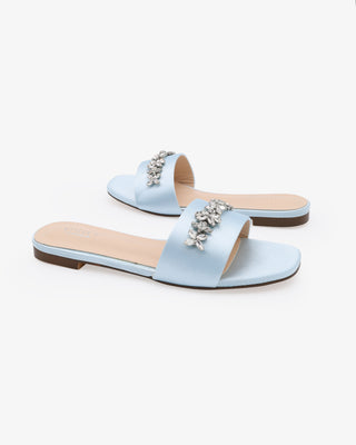 Satin Slip on Sandals with with Floral RhinestonesWomen Shoes