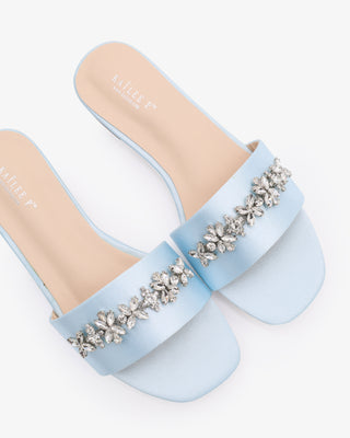Satin Slip on Sandals with with Floral RhinestonesWomen Shoes