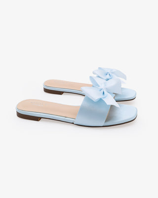 Light Blue Satin Slip on Wedding Sandals with Satin Bow