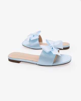 Light Blue Satin Slip on Wedding Sandals with Satin Bow