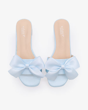 Light Blue Satin Slip On Wedding Sandals with Satin Bow, Bridal Sandal 6.5