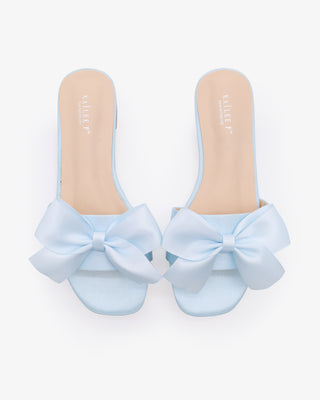 Light Blue Satin Slip on Wedding Sandals with Satin Bow