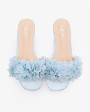 Satin Slide Wedding Sandals with Allover Chiffon Flowers