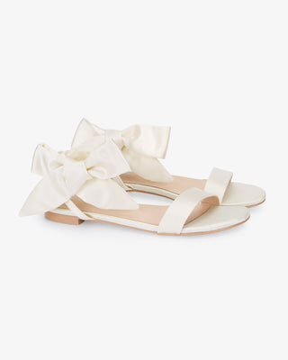 Ivory Satin Wedding Flat Sandal with Luxe Tie, Bridal Shoes