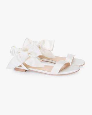 White Satin Wedding Flat Sandal with Luxe Tie, Bridal Shoes