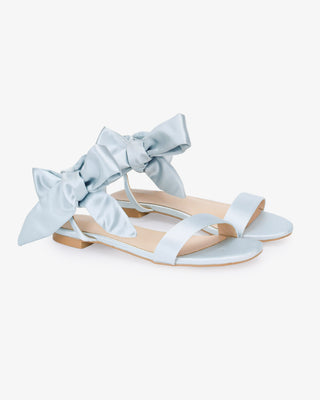 Light Blue Satin Wedding Flat Sandal with Luxe Tie, Bridal Shoes