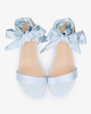 Light Blue Satin Wedding Flat Sandal with Luxe Tie, Bridal Shoes