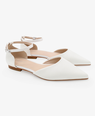 Satin Pointy Toe Flats with Ankle Strap