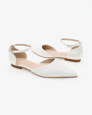 Satin Pointy Toe Wedding Flats with Ankle Strap