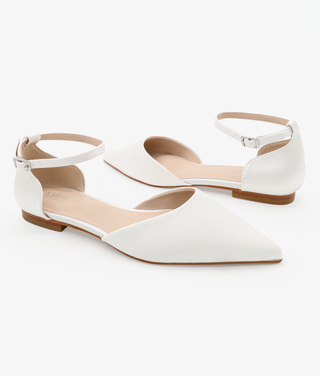 Satin Pointy Toe Flats with Ankle Strap