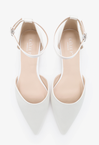 Satin Pointy Toe Flats with Ankle Strap