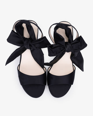 Black Satin Platform Block Heel Sandals with Luxe Tie, Prom Shoes