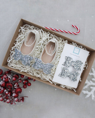 Satin Flats Baby Shoes with Rock Glitter Bow Holiday Gift Set (1 Pair)Kids Shoes