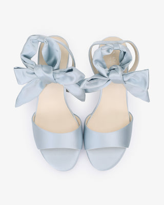 Light Blue Satin Platform Block Heel Wedding Sandals with Luxe Tie, Bridal Shoes