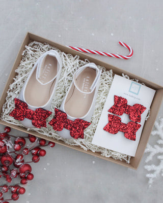 Satin Flats Baby Shoes with Rock Glitter Bow Holiday Gift Set (1 Pair)Kids Shoes