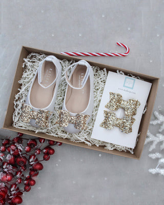 Satin Flats Baby Shoes with Rock Glitter Bow Holiday Gift Set (1 Pair)Kids Shoes