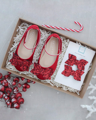 Satin Flats Baby Shoes with Rock Glitter Bow Holiday Gift Set (1 Pair)Kids Shoes