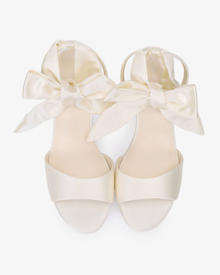 Ivory Satin Platform Block Heel Wedding Sandals with Luxe Tie, Bridal Shoes