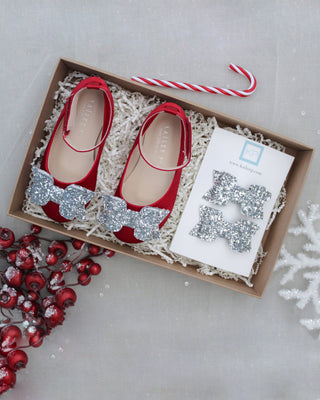 Satin Flats Baby Shoes with Rock Glitter Bow Holiday Gift Set (1 Pair)Kids Shoes