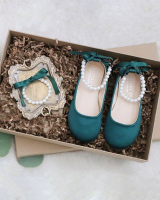 Satin Flats with Pearl Ankle Tie - Baby Shoes Holiday Gift Set (1 PAIR)Kids Shoes