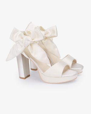Satin Platform Block Heel Wedding Sandals with Luxe Tie