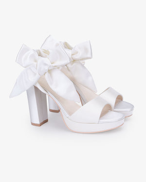 Satin Platform Block Heel Wedding Sandals with Luxe Tie