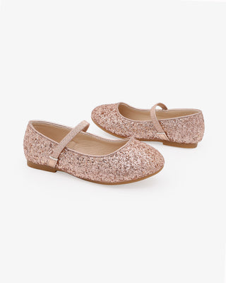 Rose Gold Rock Glitter Mary Jane Ballet Flats for Flower Girls