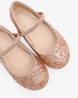 Rose Gold Rock Glitter Mary Jane Ballet Flats for Flower Girls