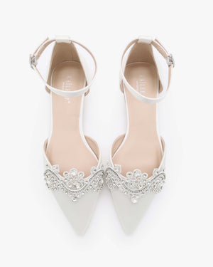 Satin Pointy Toe Flats with Rhinestones Applique Embellishments