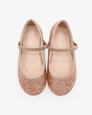 Rose Gold Rock Glitter Mary Jane Flats, Flower Girls Shoes Rose Gold Rock Glitter Mary Jane Flats, Flower Girls Shoes