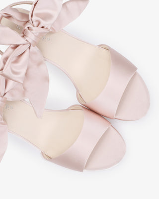 Dusty Pink Satin Platform Block Heel Evening Sandals with Luxe Tie, Prom Shoes