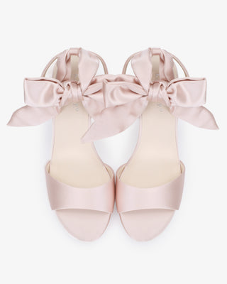 Dusty Pink Satin Platform Block Heel Evening Sandals with Luxe Tie, Prom Shoes