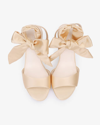 Champagne Satin Platform Block Heel Sandals with Luxe Tie, Prom Shoes