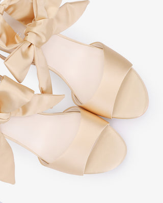 Champagne Satin Platform Block Heel Sandals with Luxe Tie, Prom Shoes