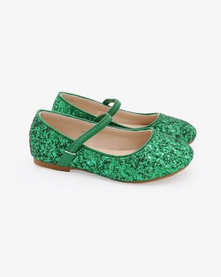 Green Rock Glitter Mary Jane Ballet Flats for Flower Girls