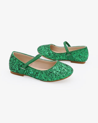 Green Rock Glitter Mary Jane Ballet Flats for Flower Girls