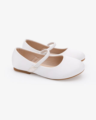 White Satin Mary Jane Flower Girl Flats