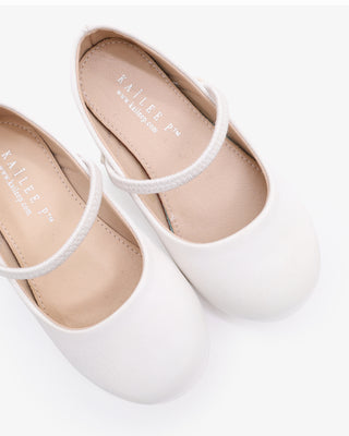 White Satin Mary Jane Flower Girl Flats