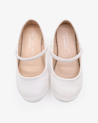 White Satin Mary Jane Flower Girl Flats