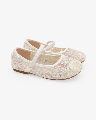 Ivory Crochet Lace Mary Jane Flats for Flower Girls