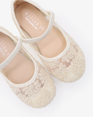 Ivory Crochet Lace Mary Jane Flats for Flower Girls