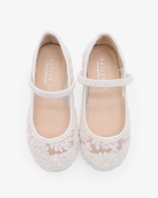 White Crochet Lace Mary Jane Flats for Flower Girls