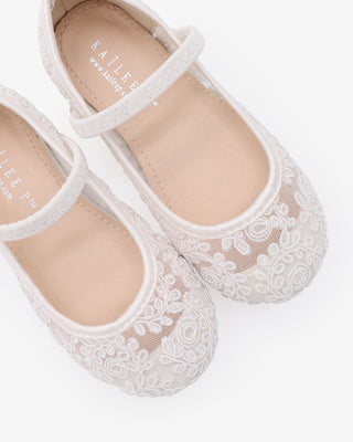 White Crochet Lace Mary Jane Flats for Flower Girls