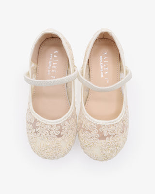 Ivory Crochet Lace Mary Jane Flats for Flower Girls